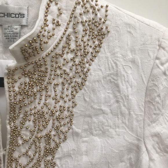 Chico’s MODERN white gold beaded blazer jacket XS - Picture 2 of 3
